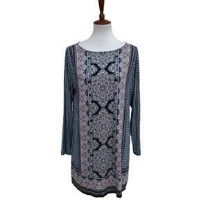 J. Jill Damask Paisley Floral Print Long Sleeve Geometric Tunic Blouse Medium